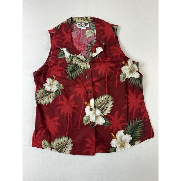 Vtg 90s Pacific Legends Hawaii Womens Red‎ Hibiscus Floral Top Pants Set Coastal - Picture 2 of 16